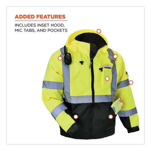GloWear 8377 Class 3 Hi-Vis Quilted Bomber Jacket, Lime, Large, Ships in 1-3 Business Days