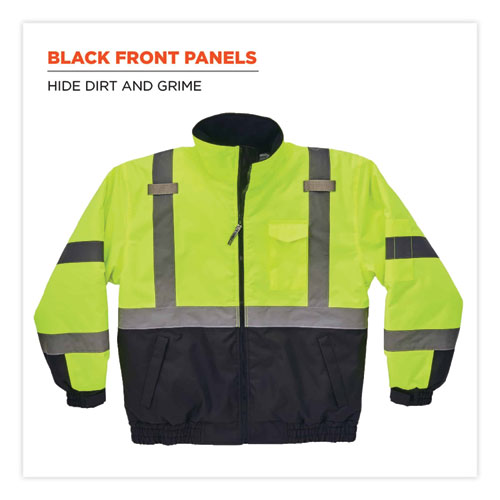 GloWear 8377 Class 3 Hi-Vis Quilted Bomber Jacket, Lime, Large, Ships in 1-3 Business Days