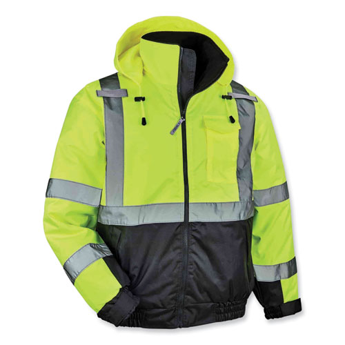 GloWear 8377 Class 3 Hi-Vis Quilted Bomber Jacket, Lime, X-Large, Ships in 1-3 Business Days