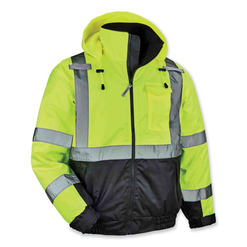 GloWear 8377 Class 3 Hi-Vis Quilted Bomber Jacket, Lime, 4X-Large, Ships in 1-3 Business Days