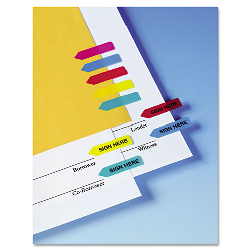 Image of Mini Arrow Page Flags, "Sign Here", Blue/Mint/Red/Yellow, 126 Flags/Pack