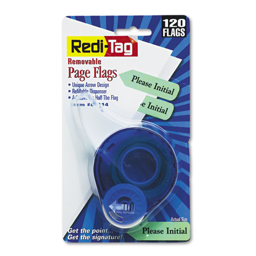 Image of Redi-Tag® Arrow Message Page Flags In Dispenser, "Please Initial", Mint, 120/Dispenser