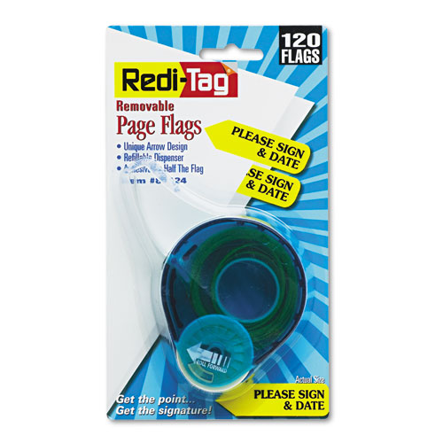 Image of Redi-Tag® Arrow Message Page Flags In Dispenser, "Please Sign And Date", Yellow, 120 Flags