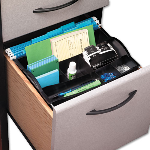 Image of Plastic Hanging Desk Drawer Organizer, Eight Compartments, 12.5 x 7.75 x 3.25, Black