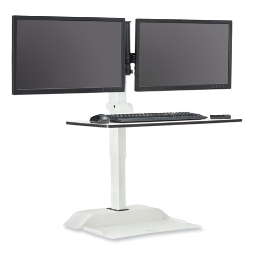 Soar Electric Desktop Sit/Stand Dual Monitor Arm, For 27" Monitors, White, Supports 10 lbs, Ships in 1-3 Business Days