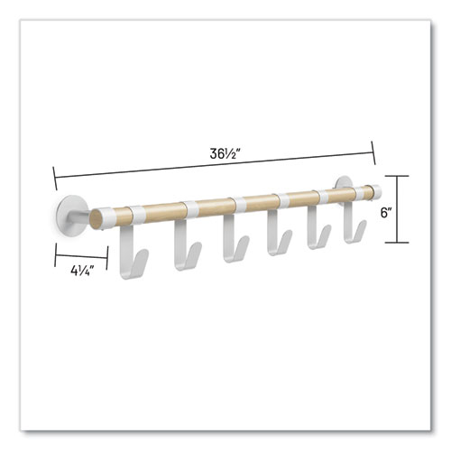 Image of Safco® Resi Coat Wall Rack, 6 Hook, 36.25W X 4.25D X 6H, White, Ships In 1-3 Business Days