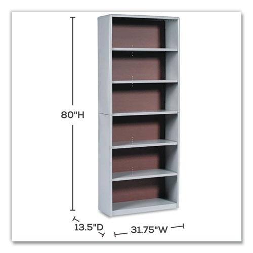 ValueMate Economy Bookcase, Six-Shelf, 31.75w x 13.5d x 80h, Gray, Ships in 1-3 Business Days