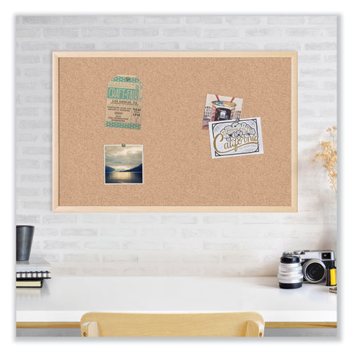 Image of U Brands Cork Bulletin Board, 47 X 35, Tan Surface, Birch Wood Frame