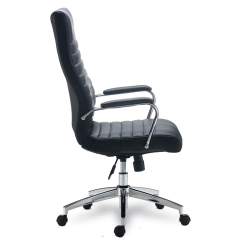 Image of Alera® Eddleston Leather Manager Chair, Supports Up To 275 Lb, Black Seat/Back, Chrome Base