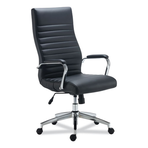 Alera® Eddleston Leather Manager Chair, Supports Up To 275 Lb, Black Seat/Back, Chrome Base
