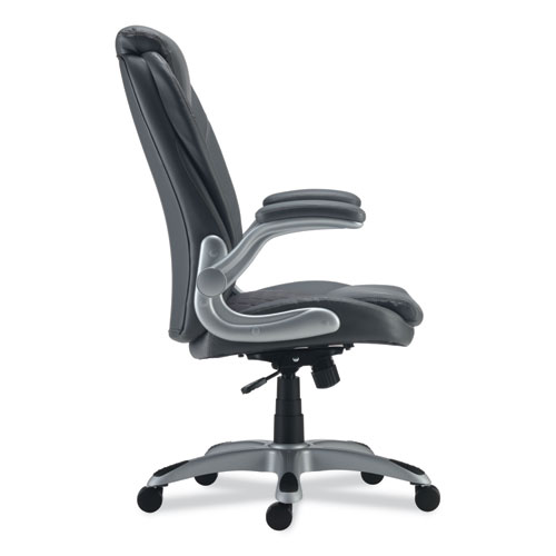 Alera Leithen Bonded Leather Midback Chair, Supports Up to 275 lb, Gray Seat/Back, Silver Base