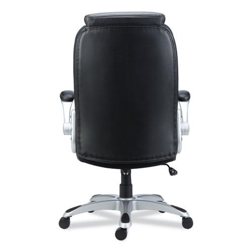 Image of Alera® Leithen Bonded Leather Midback Chair, Supports Up To 275 Lb, Black Seat/Back, Silver Base