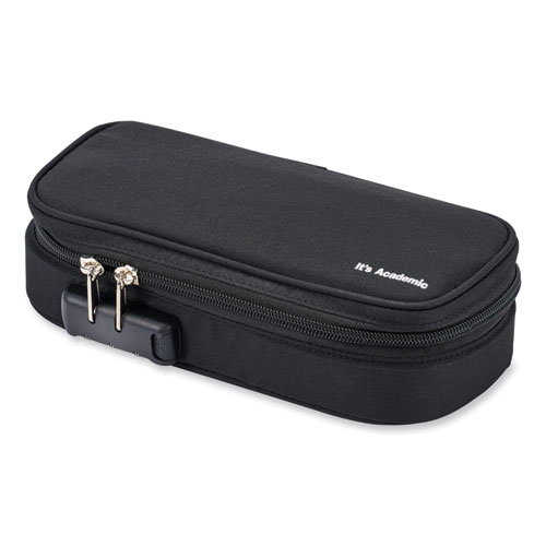 It's Academic Locking Pencil Case, 2 Compartments, 4.75" x 2.5" x 2.5", Black, 2/Pack