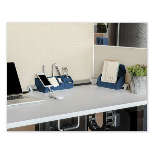 Konnect Desk Organizer and Cable Management Nine-Piece Kit, Plastic, Blue