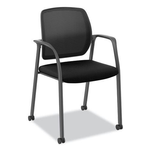 Image of Hon® Nucleus Series Recharge Guest Chair, Supports Up To 300 Lb, 17.62" Seat Height, Black Seat/Back, Black Base