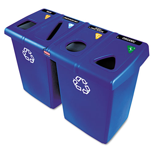 Rubbermaid® Commercial Glutton Recycling Station, Four-Stream, 92 gal, Plastic, Blue