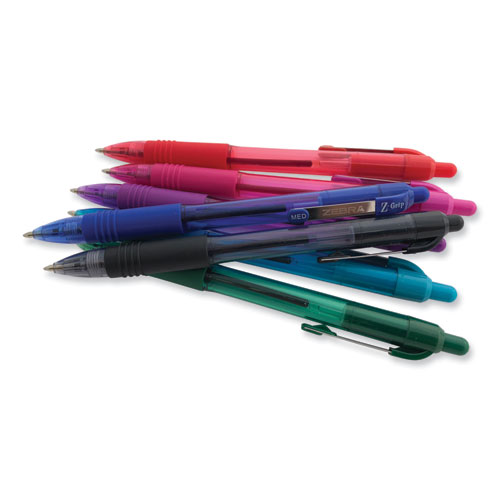 Image of Zebra® Z-Grip Ballpoint Pen, Retractable, Medium 0.7 Mm, Blue Ink, Blue Tinted Barrel, 12/Pack