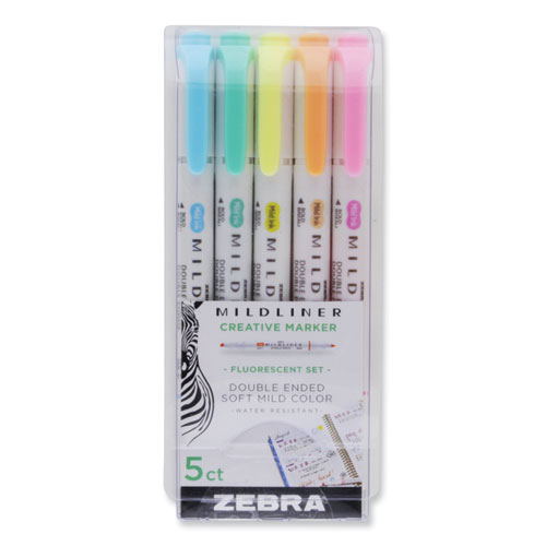Zebra® Mildliner Double Ended Highlighter, Assorted Ink Colors, Bold-Chisel/Fine-Bullet Tips, Assorted Barrel Colors, 5/Pack
