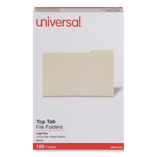 Image of Top Tab File Folders, 1/3-Cut Tabs: Right Position, Legal Size, 0.75" Expansion, Manila, 100/Box