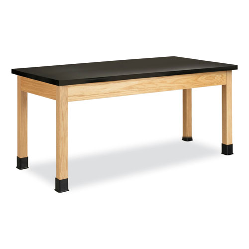 Classroom Science Table, 72w x 24d x 30h, Black Epoxy Resin Top, Oak Base