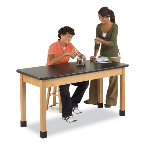 Classroom Science Table, 60w x 24d x 30h, Black High Pressure Laminate (HPL) Top, Clear Northwoods Oak Base