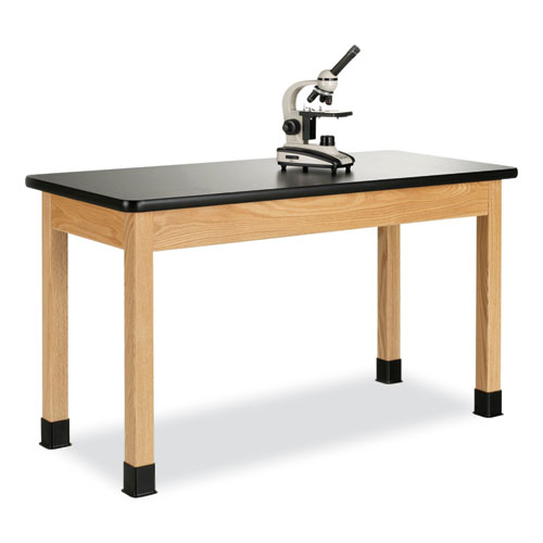 Classroom Science Table, 54w x 24d x 30h, Black High Pressure Laminate (HPL) Top, Clear Northwoods Oak Base