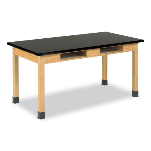 Classroom Book Compartment Science Table, 54w x 24d x 30h, Black High Pressure Laminate (HPL) Top, Oak Base