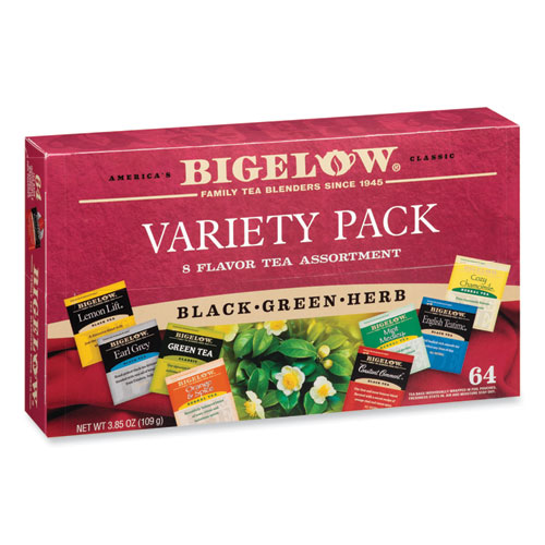 Variety Pack Assorted Tea Bags, Individually Wrapped, 64 Tea Bags/Box