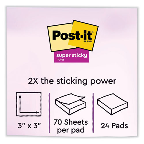 Image of Post-It® Notes Super Sticky Note Pads In Summer Joy Collection Colors, 3" X 3", Summer Joy Collection Colors, 70 Sheets/Pad, 24 Pads/Pack