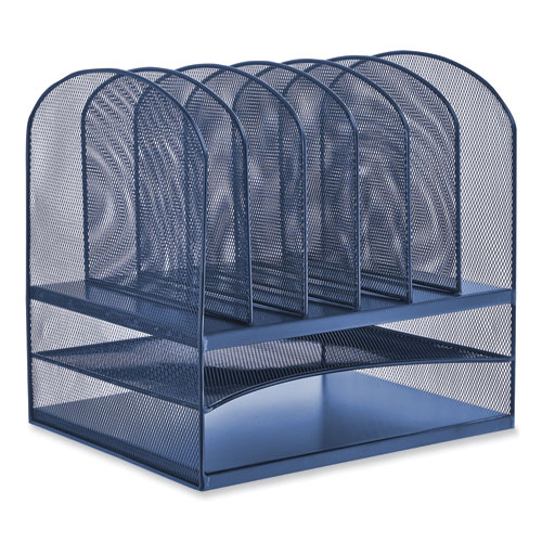 Onyx Desk Organizer w/Two Horizontal and Six Upright Sections, Letter Size, 13.25x11.5x13, Blue, Ships in 1-3 Business Days