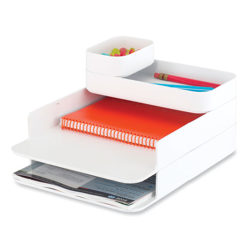 Image of Safco® Plastic Stacking Desktop Sorter Set, 4 Sections, 10" X 12.25" X 6.25", White, Ships In 1-3 Business Days