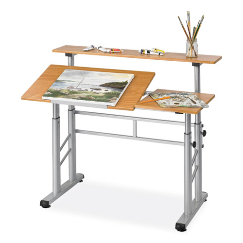 Image of Safco® Height-Adjust Split Level Drafting Table, Rectangular/Square, 47.25X29.75X26 To 37.25, Medium Oak, Ships In 1-3 Business Days