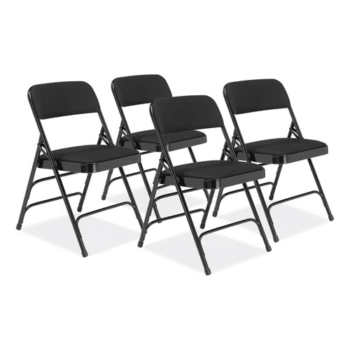2300 Series Fabric Upholstered Triple Brace Premium Folding Chair, Supports 500lb, Midnight Black, 4/CT,Ships in 1-3 Bus Days