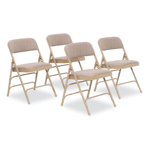 2300 Series Fabric Triple Brace Double Hinge Premium Folding Chair, Supports 500 lb, Cafe Beige, 4/CT, Ships in 1-3 Bus Days