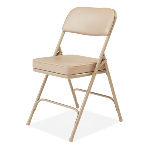 3200 Series 2" Vinyl Upholstered Double Hinge Folding Chair, Supports Up to 300lb, 18.5" Seat Height, Beige, 2/Carton