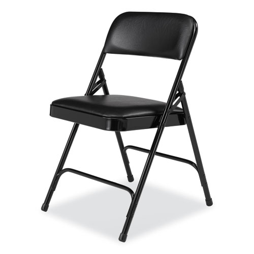 1200 Series Premium Vinyl Dual-Hinge Folding Chair, Supports Up to 500 lb, 17.75" Seat Height, Caviar Black, 4/Carton