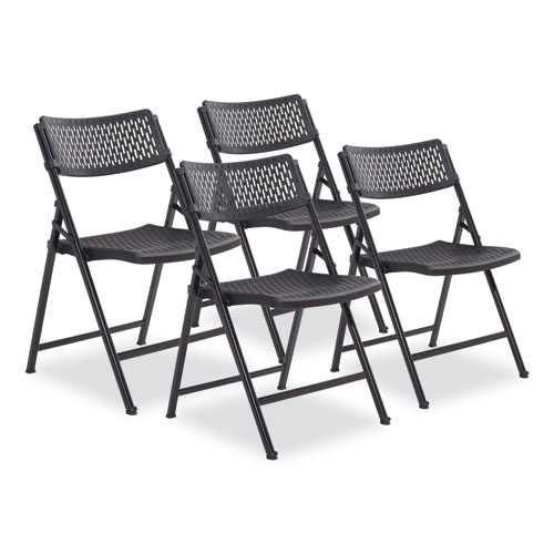 AirFlex Series Premium Poly Folding Chair, Supports 1000 lb, 17.25" Seat Ht, Black Seat/Back/Base, 4/CT,Ships in 1-3 Bus Days