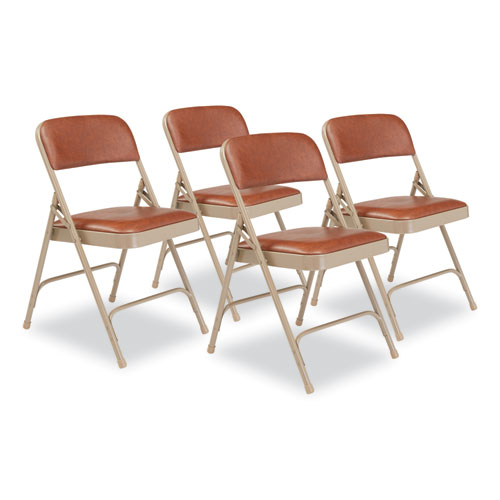 1200 Series Vinyl Dual-Hinge Folding Chair, Supports 500 lb, Honey Brown Seat/Back, Beige Base, 4/CT, Ships in 1-3 Bus Days