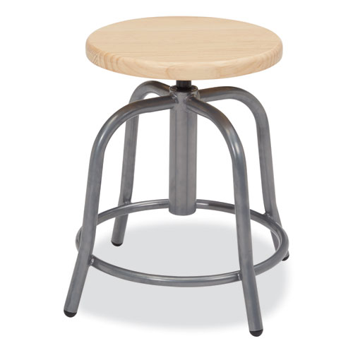 NPS® 6800 Series Height Adj Wood Seat Swivel Stool, Supports 300 lb, 19"-25" Seat Ht, Maple Seat, Gray Base, Ships in 1-3 Bus Days