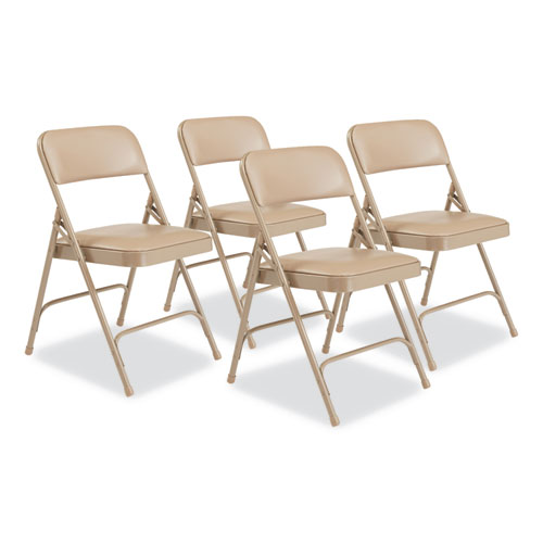 NPS® 1200 Series Premium Vinyl Dual-Hinge Folding Chair, Supports 500 lb, 17.75" Seat Ht, French Beige, 4/CT,Ships in 1-3 Bus Days