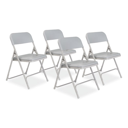 NPS® 800 Series Premium Plastic Folding Chair, Supports 500 lb, 18" Seat Ht, Gray Seat/Back, Gray Base, 4/CT,Ships in 1-3 Bus Days