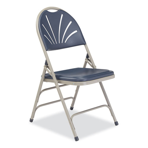 1100 Series Deluxe Fan-Back Tri-Brace Folding Chair, Supports Dark Blue Seat, Dark Blue Back, Gray Base, 4/Carton