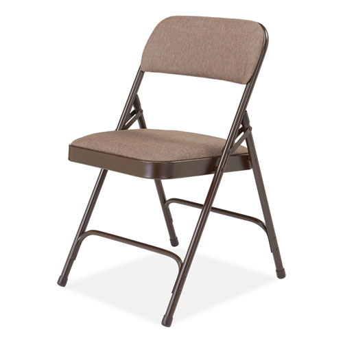 2200 Series Fabric Dual-Hinge Premium Folding Chair, Supports Up to 500 lb, Walnut Seat, Walnut Back, Brown Base, 4/Carton