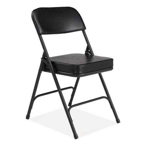 3200 Series 2" Vinyl Upholstered Double Hinge Folding Chair, Supports Up to 300 lb, 18.5" Seat Height, Black, 2/Carton