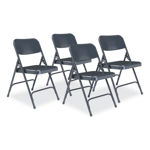 200 Series Premium All-Steel Double Hinge Folding Chair, Supports 500 lb, 17.25" Seat Ht, Blue, 4/CT, Ships in 1-3 Bus Days