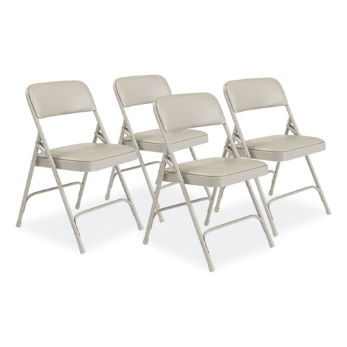 1200 Series Premium Vinyl Dual-Hinge Folding Chair, Supports 500lb, 17.75" Seat Height, Warm Gray, 4/CT,Ships in 1-3 Bus Days