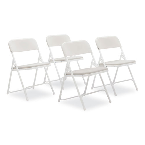800 Series Plastic Folding Chair, Supports 500 lb, 18" Seat Ht, Bright White Seat, White Base, 4/CT, Ships in 1-3 Bus Days