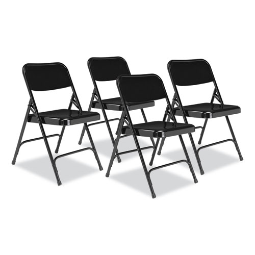 200 Series Premium All-Steel Double Hinge Folding Chair, Supports 500 lb, 17.25" Seat Ht, Black, 4/CT, Ships in 1-3 Bus Days