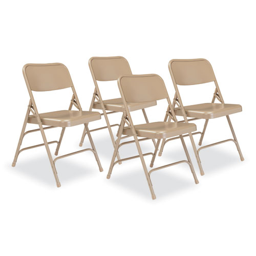 NPS® 300 Series Deluxe All-Steel Triple Brace Folding Chair, Supports 480 lb, 17.25" Seat Ht, Beige, 4/CT, Ships in 1-3 Bus Days