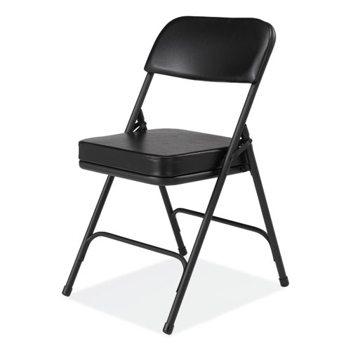 3200 Series 2" Vinyl Upholstered Double Hinge Folding Chair, Supports Up to 300 lb, 18.5" Seat Height, Black, 2/Carton